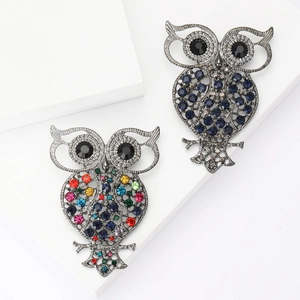 Vintage Alloy Owl Brooch For Women Elegant Rhinestone Animal Breastpin Jewelry For Wedding Party Daily Clothing Decoration