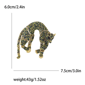 Vintage gold leopard brooch with rhinestones and moveble leap pose, 7.5x6.0cm size
