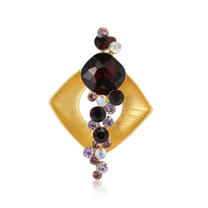 Broche carrée vintage élégante en alliage avec strass violets et finition or