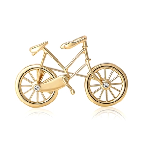 Elegant gold-plated S925 silver bicycle brooch with sparkling zircon wheels on white background