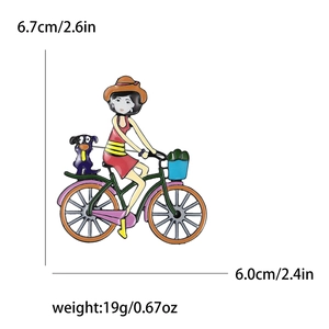 Cartoon Acryl-Brosche mit Mädchen auf Fahrrad und Hund inklusive Gewichtsangaben