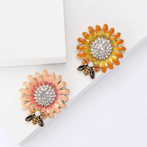 Spilla Ape Girasole in Lega Con Strass e Perla Artificial Finta Smalto Fiore Spilla per Donna Elegante Accessori Abbigliamento Gioielli