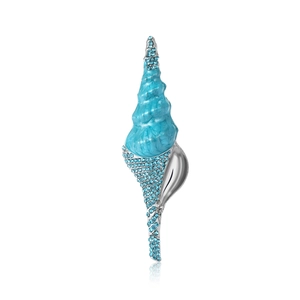 Broche en coquillage élégante avec émail bleu ciel et strass bleus étincelants