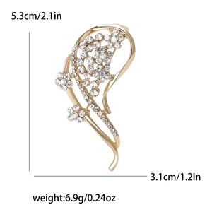 Spilla farfalla dorata elegante con strass e fiori, misura 5,3x3,1 cm