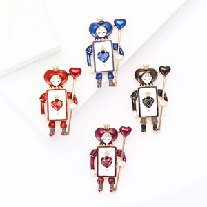 Cartoon Enamel Poker Soldier Brooch Alloy Fairytale Style Heart Scepter Lapel Pin For Women Men Creative Clothing Jewelry