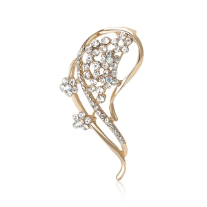 Spilla elegante a forma di fiore dorato con strass scintillanti e petali di cristallo