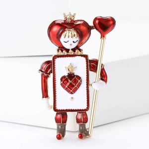 Creative vintage soldier brooch with red heart enamel and gold plated alloy details