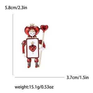 Creative enamel playing card soldier brooch in red and white with size measurements