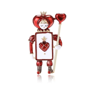 Vintage red heart queen soldier brooch in enamel alloy for fashion clothes accessories
