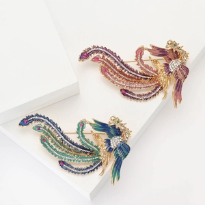 Élégant Broche Phénix Style Chinois Pour Femmes Alliage Émail Strass Oiseau Épingle Bijoux Accessoires Pour Vêtements Écharpe