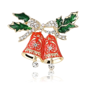 Exquisite Christmas bell brooch with red enamel and holly leaves for holiday suits