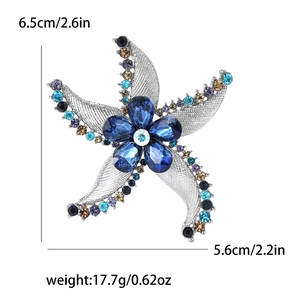 Creative alloy starfish brooch with multicolored rhinestones and blue crystal flower