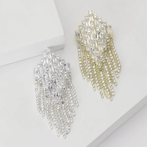 Elegant Alloy Rhinestone Tassel Brooch For Women Geometric Rhombus Baguette Cut Sparkly Corsage Fashion Jewelry Accessory Pin
