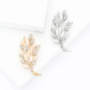 Elegante Spilla in Lega a Spiga di Grano per Donna Pietra Occhio di Gatto Sintetica Strass a Forma di Foglia Accessorio per Abbigliamento