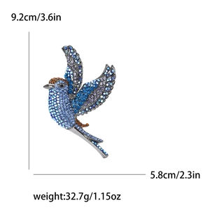 Broche colibri étincelante avec cristaux colorés sur alliage argent, 9.2cm de haut