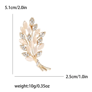 Spilla spiga dorata con pietre occhio di gatto e strass, misura 5,1cm per 2,5cm