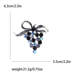 Tableau des tailles détaillé pour broche grappe cristal avec hauteur 6,3cm et poids 21,2g