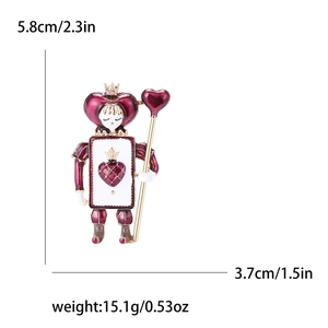 Enamel poker soldier brooch dimensions showing 5.8cm height and 3.7cm width on white background