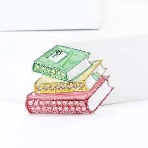 Broche élégante en émail en forme de livres avec strass brillants pour vêtements