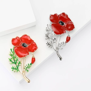 Exquisite Alloy Enamel Poppy Brooch Pin For Women Red Flower Corsage Fashion Suit Coat Floral Jewelry Pins Accessories