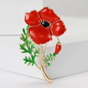 Exquisite red poppy flower brooch in alloy enamel for women's elegant suits and coats