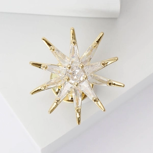 Elegant gold eight-pointed star brooch with micro-paved baguette zircons for women
