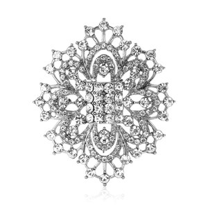 Luxury vintage silver alloy brooch with sparkling rhinestones for evening dresses