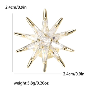 Elegant 2.4cm starburst brooch with copper zircon and gold plating for women's suits