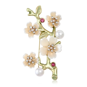 Legierung Emaille Pflaumenblüte Zweig Brosche Elegant Strass Künstliche Perle Blumen Corsage Für Damen Anzug Mantel Schmuck Geschenk