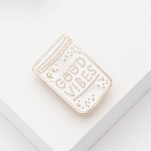Broche en émail Good Vibes minimaliste avec placage en alliage d'or sur socle blanc