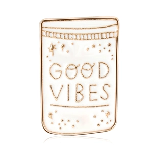Broche en émail Good Vibes minimaliste en or rose et blanc pour tailleurs femme
