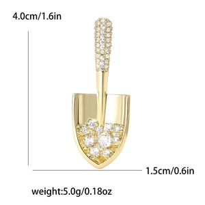 Creative shovel brooch with gold plating and cubic zirconia for suits and coats