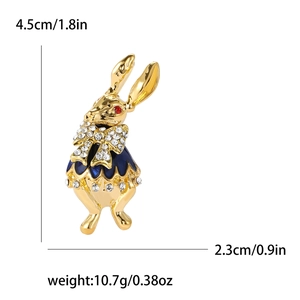 Charmante broche lapin dorée avec émail bleu et strass brillants pour costumes