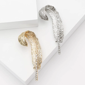 Exquisite Vintage Feather Brooch For Women Alloy Rhinestone Inlaid Gold Silver Plated Elegant Dress Suit Pin Accessory Jewelry