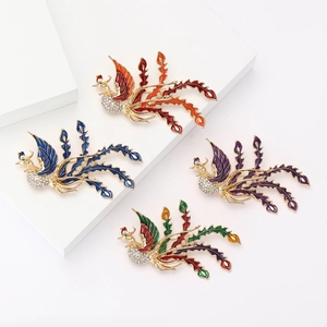 Elegant Phoenix Alloy Enamel Brooch With Rhinestones Colorful Bird Animal Pin For Women Suits Shawls Jewelry Accessories