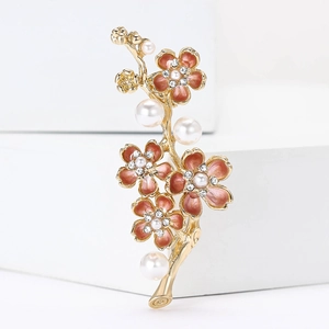 Elegante Emaille Pflaumenblüten Brosche Goldfarben Legierung Mit Künstliche Perlen Und Strass Damen Mode Kleidung Schmuck Accessoires
