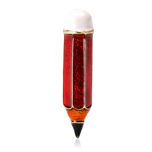 Broche créative en émail en forme de crayon rouge et or pour costumes et chemises
