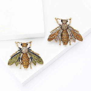 Vintage Alloy Rhinestone Bee Brooch For Women Men Exquisite Insect Lapel Pin Fashion Luxury Suit Shirt Corsage Accessory