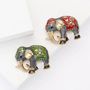 Retro Alloy Enamel Elephant Brooch Rhinestone Inlaid Animal Suit Lapel Pin Jewelry Accessory For Women Men Gift