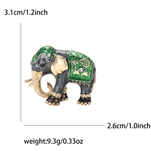 Detailed view showing dimensions and weight of this vintage enamel elephant brooch pin