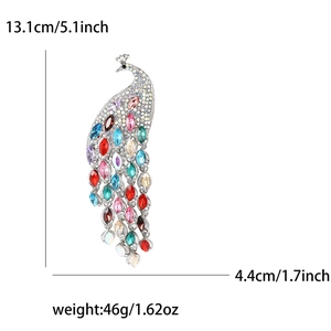 Spécifications de taille pour la broche paon de luxe avec strass multicolores