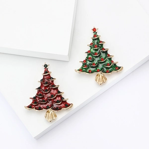 Broches de Sapin de Noël en Alliage à la Mode pour Femmes Badge Pin de Noël en Strass Colorés et Émail Cadeaux Accessoires de Fête
