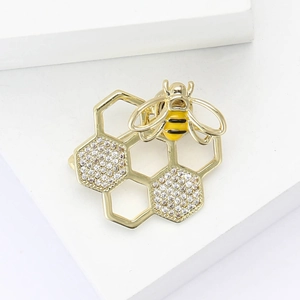 Élégante broche abeille dorée avec zircons et émail pour femmes, design alvéolé