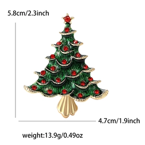 Broche sapin de Noël tendance en émail vert et strass rouges sur alliage doré brillant