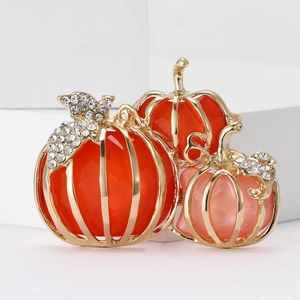 Fashion Alloy Enamel Pumpkin Brooch For Women 3 Pumpkins Rhinestone Autumn Halloween Gift Suits Sweater Corsage Pin Jewelry