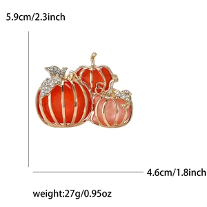Elegant alloy pumpkin brooch with orange enamel and white rhinestones for women
