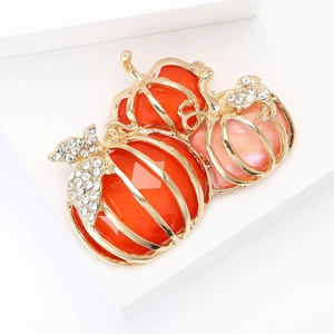 Three-pumpkin enamel brooch set with crystal accents on high-quality alloy base
