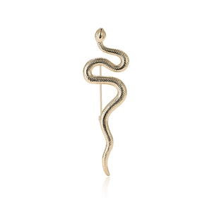 Broche serpent longue dorée vintage avec texture d'écailles pour manteaux et costumes