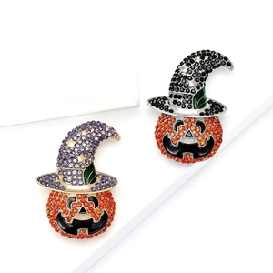 Halloween Pumpkin Wizard Hat Brooch Alloy Inlaid Rhinestone Corsage For Unisex Suit Sweater Party Jewelry Gift