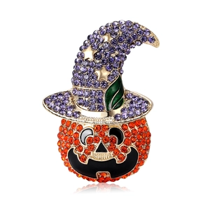 Exquisite pumpkin wizard brooch with colorful rhinestones for Halloween costume decoration